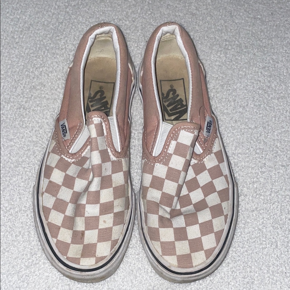 Vans Pink and White Checkered Slip-Ons